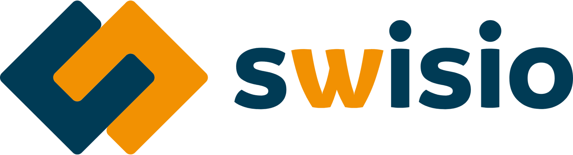Das Swisio-Logo mit einem geometrischen Muster in Blau und Orange auf der linken Seite, gefolgt vom Wort „swisio“ in Kleinbuchstaben, wobei „swi“ in Blau und „sio“ in Orange und Blau gehalten ist.