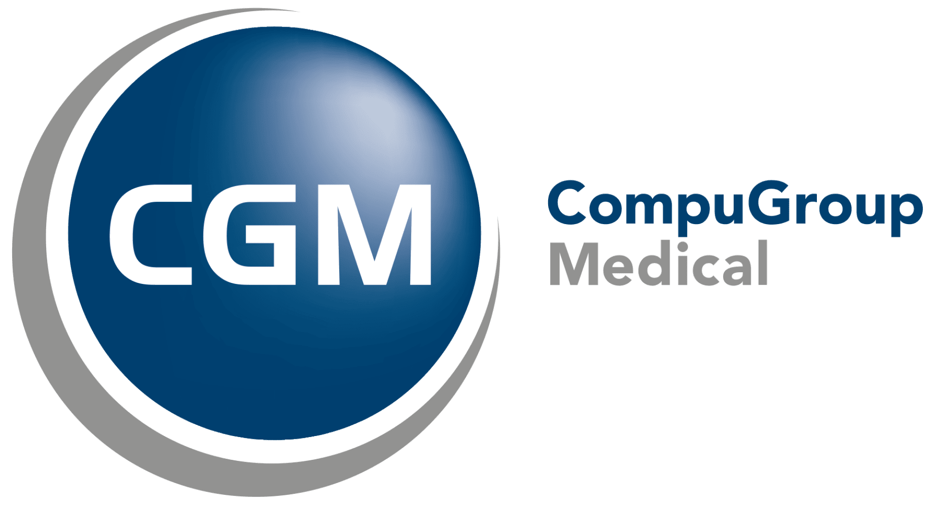 Das Logo von CompuGroup Medical mit einem blauen, runden Emblem, auf dem „CGM“ in Weiß zu sehen ist, sowie dem Schriftzug „CompuGroup Medical“ in Blau und Grau rechts davon.