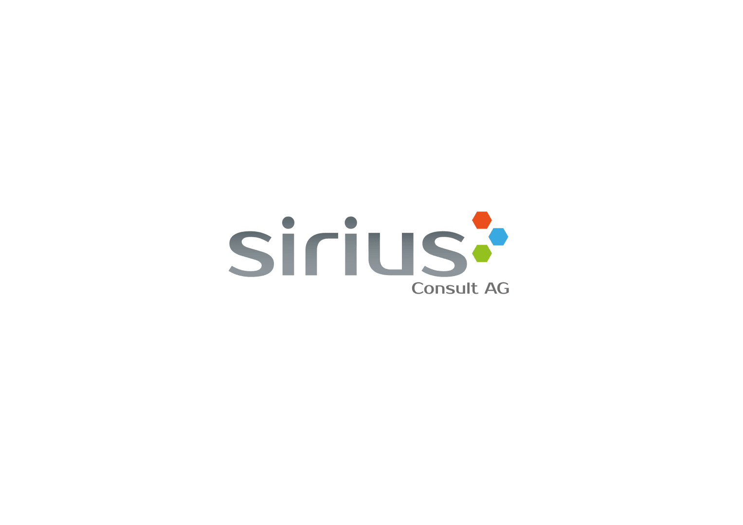 Logo der Sirius Consult AG in grauen Kleinbuchstaben mit drei kleinen Sechsecken in Blau, Grün und Orange oben rechts neben dem Wort Sirius.